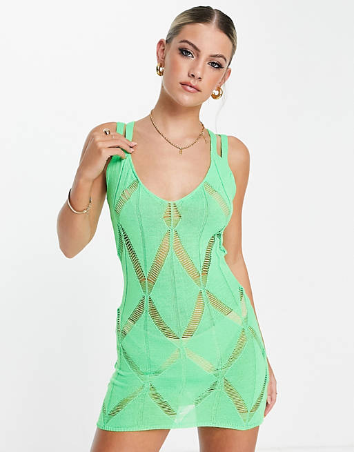 ASYOU knitted diamond cut out mini dress in green