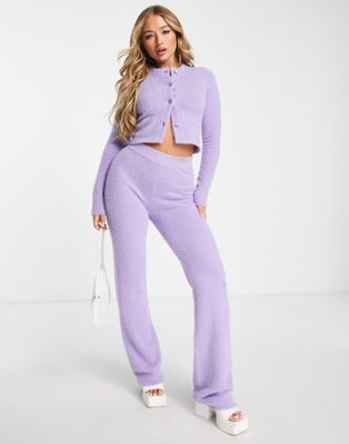 ASYOU knitted eyelash slim trouser co-ord in lilac