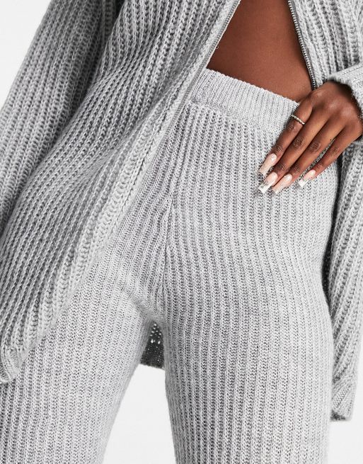 ASOS DESIGN knitted flare trouser in light grey