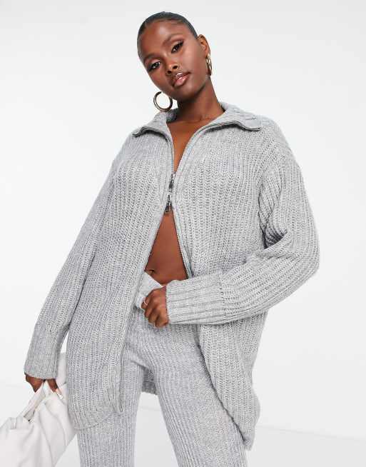 ASYOU co-ord knitted hoodie in grey