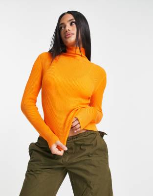 AsYou ASYOU knitted roll neck jumper in orange-Multi