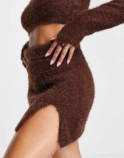 ASYOU knitted side split skirt in brown (part of a set), 2 of 4