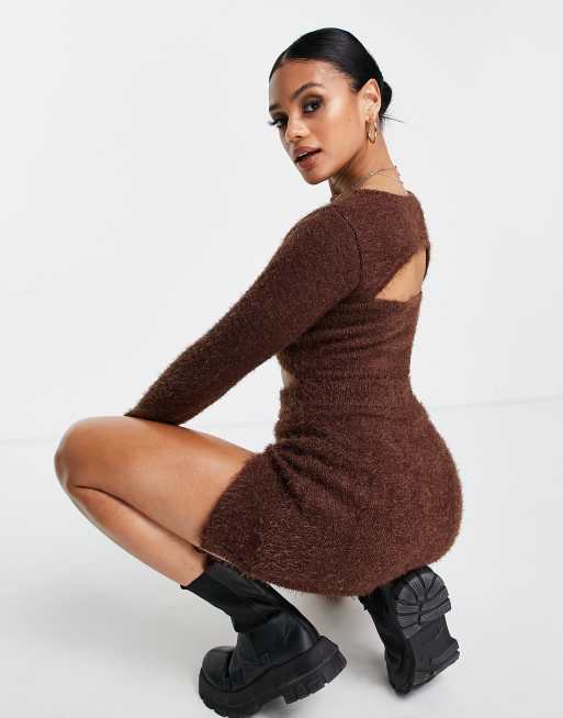 ASYOU knitted side split skirt in brown (part of a set), 3 of 4