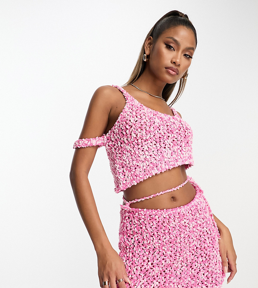 ASYOU knitted textured popcorn strappy top co-ord in pink