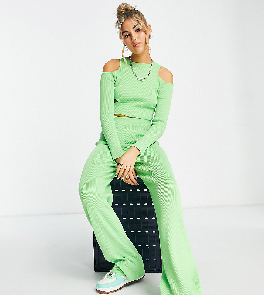 ASYOU knitted trouser co-ord in green-Blue