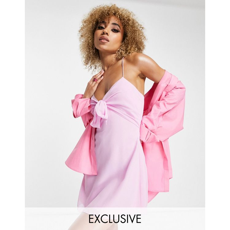 AsYou satin split hem cami dress in fluro pink - ShopStyle