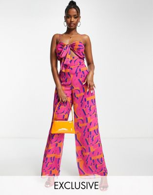 ASYOU knot front cami jumpsuit in abstract print