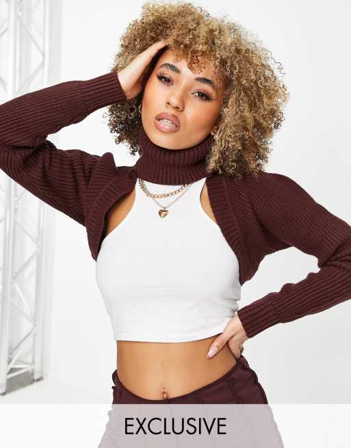 ASYOU – Kurz geschnittener Pullover in Schokoladenbraun mit Rollkragen