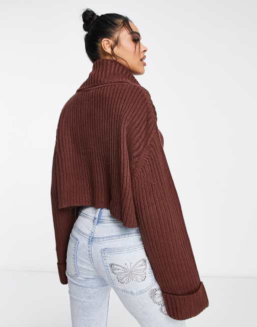 ASYOU – Kurz geschnittener Strickpullover in Schokoladenbraun mit Rollkragen, 2 von 4