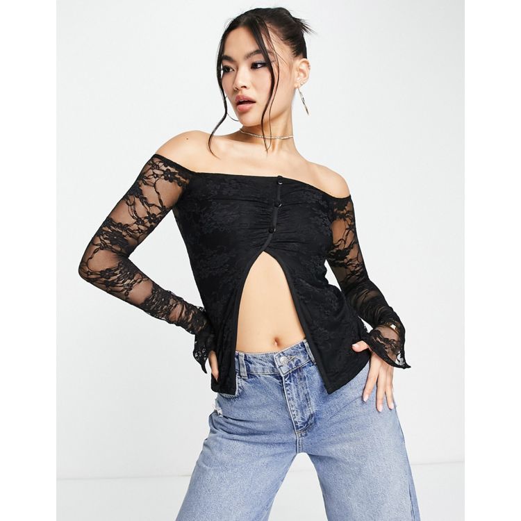 ASOS DESIGN lace corset top with garter detail in black