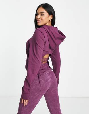 AsYou ASYOU lace up hoodie in plum-Black