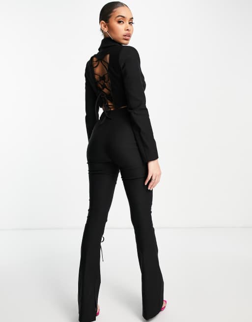 ASYOU lace up puddle tailored pants in black (part of a set), 2 of 4