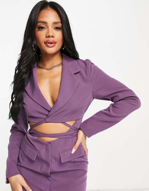 ASYOU lattice waist blazer dress in purple, 2 of 4