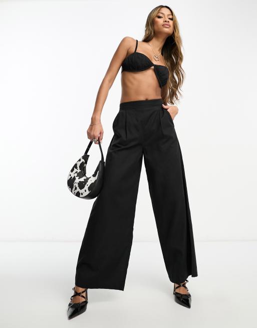 ASYOU linen wide leg pants in black - part of a set 