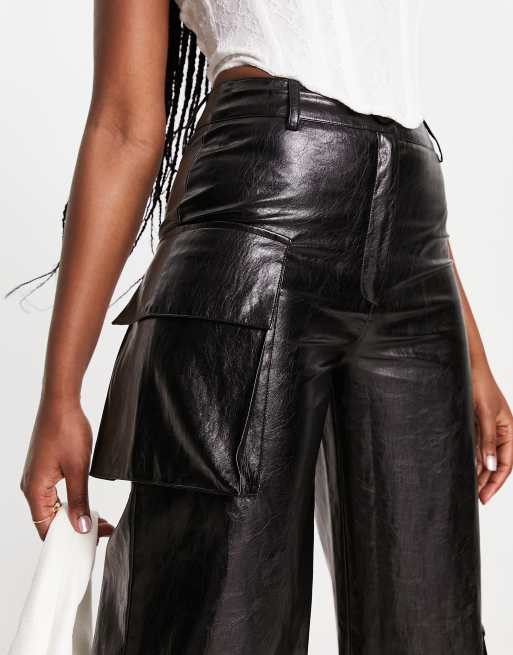 ASYOU faux leather high waisted flared trouser in black