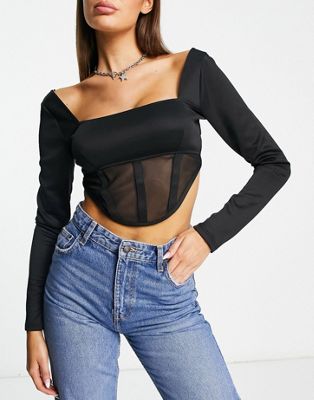 ASYOU long sleeve mesh corset top in black | ASOS