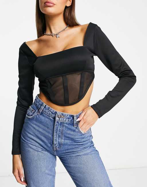 Shop the 'Mesh Long Sleeve Corset Top' online now! As seen on