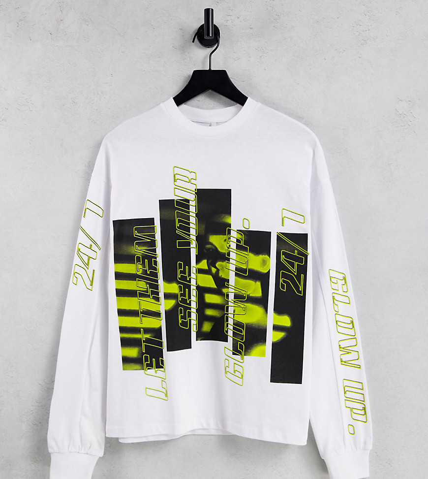 ASYOU long sleeve oversized T-shirt with spliced glow up print in white