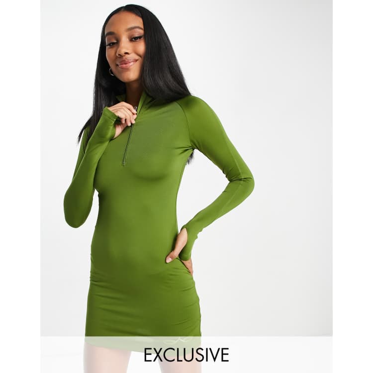 ASYOU long sleeve zip front dress in khaki | ASOS