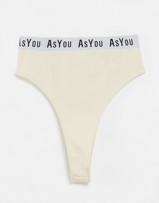 ASYOU lounge branded rib high waisted knicker in beige