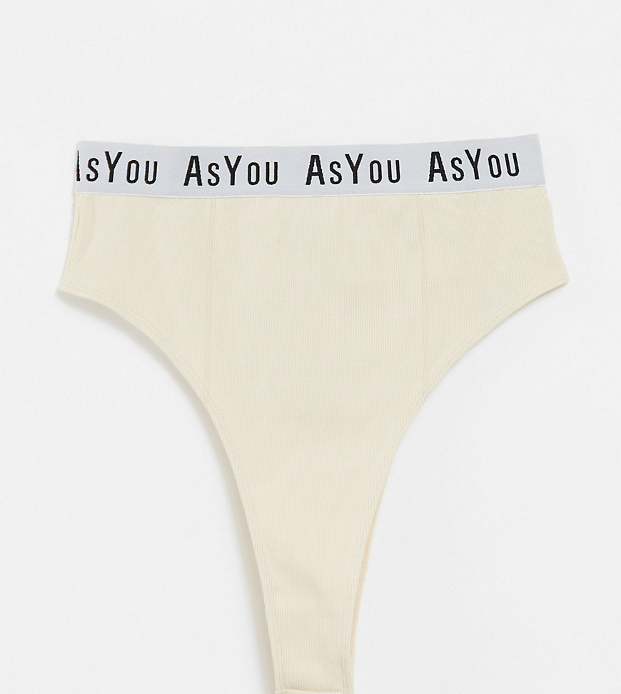 ASYOU LOUNGE branded rib high waisted panties in beige-Neutral