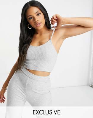 ASYOU lounge co-ord twist strap crop vest in grey marl