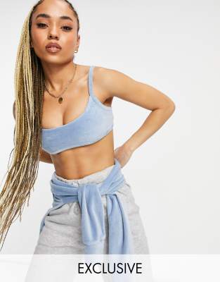 ASYOU lounge coordinating velour strappy bralette in blue