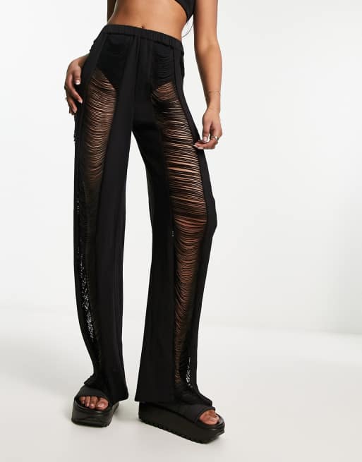 Black striped hot sale mesh trousers