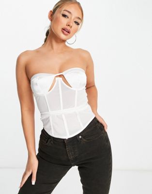 ASYOU mesh and satin corset in white