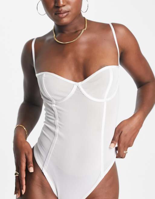 UK 12 – Speidel White Bodyshaper Bodysuit 36B Cup[INK] – Okriks