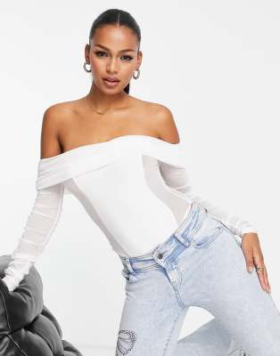 ASYOU mesh corset seam detail bodysuit in white | ASOS