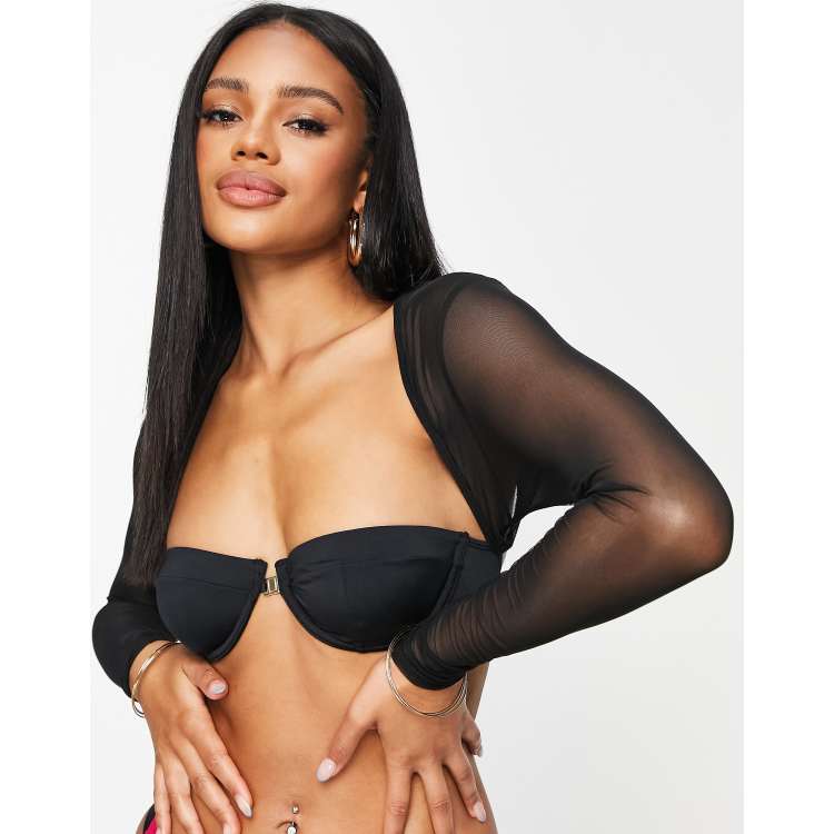 ASYOU mesh long sleeve underwire bikini top in black part of a set ASOS