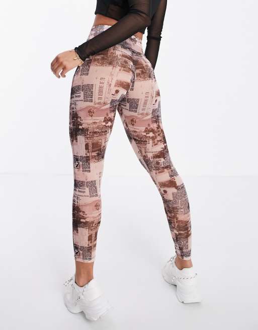 ASYOU mesh seam detail legging co ord in newspaper print, 4 of 4