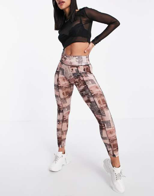 ASYOU mesh seam detail legging set in newspaper print, 2 of 4