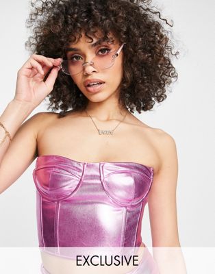 ASYOU metallic bust cup corset in pink | ASOS