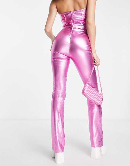 ASYOU metallic straight leg trouser co-ord in pink