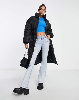midi puffer coat in black-Multi