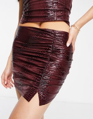 ASYOU high shine croc ruched mini skirt co-ord in chocolate - ASOS Price Checker
