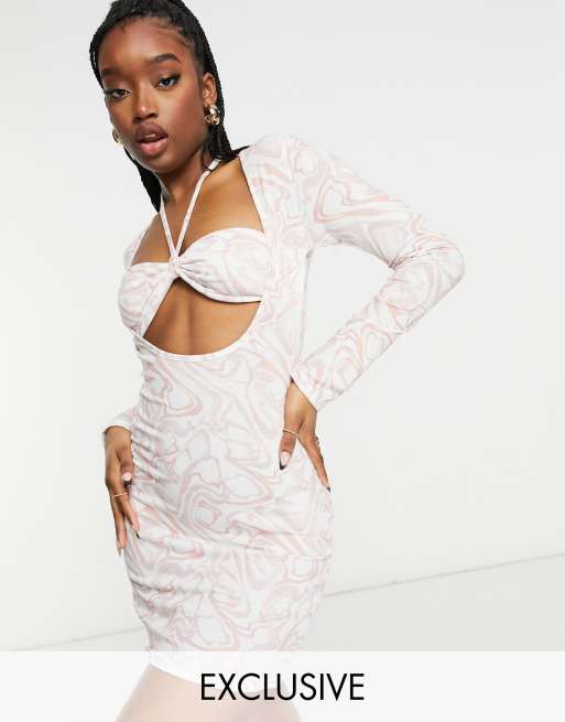 ASYOU - Mini-jurk met bralette-inzet en knoop aan de voorkant in marmer