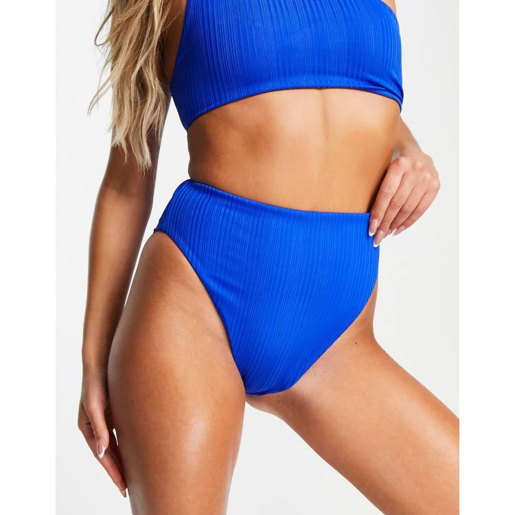 ASYOU mix and match high leg high waist rib bikini bottoms in cobalt blue