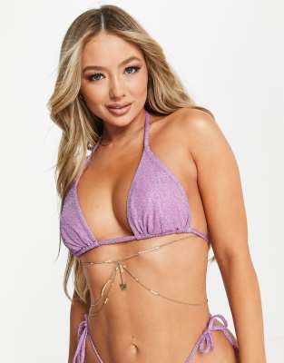 Asyou Mix And Match High Triangle Bikini Top In Pink Glitter ModeSens