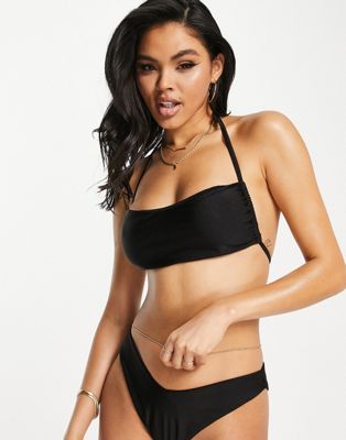 ASYOU mix and match ruched halter bandeau bikini top in black | ASOS