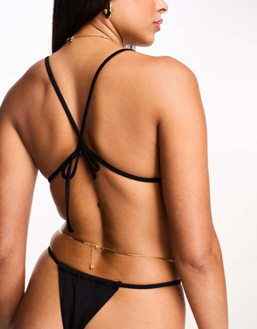 ASYOU mix & match halter triangle bikini top in black, 3 of 4