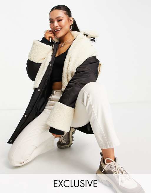 ASYOU mixed borg midi puffer in black
