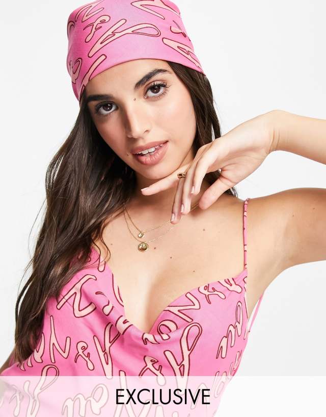 ASYOU monogram head scarf in pink