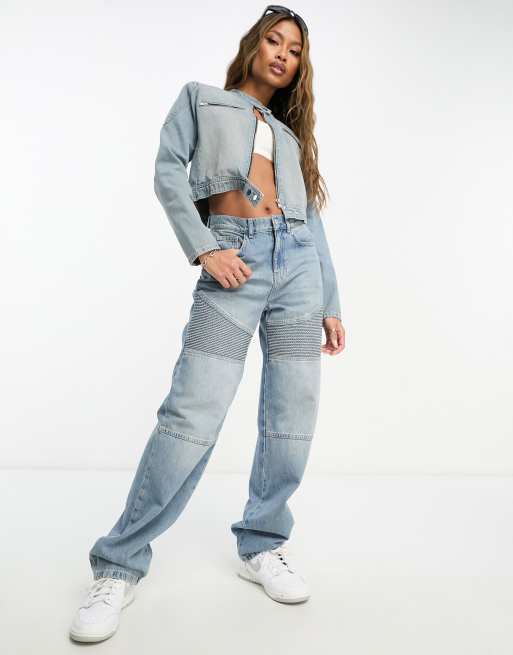 Signature 8 front seam wide leg jean in mid wash