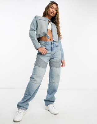 AsYou ASYOU motorcross straight jean co-ord in bleach tint-Blue