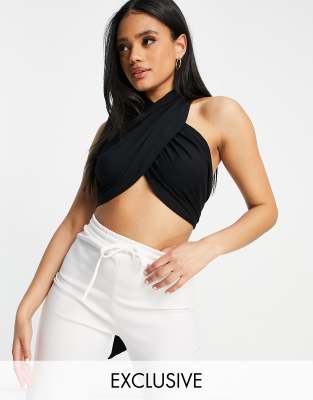 Black Crop Top - Multiway Wrap Crop Top - Wrap Halter Top