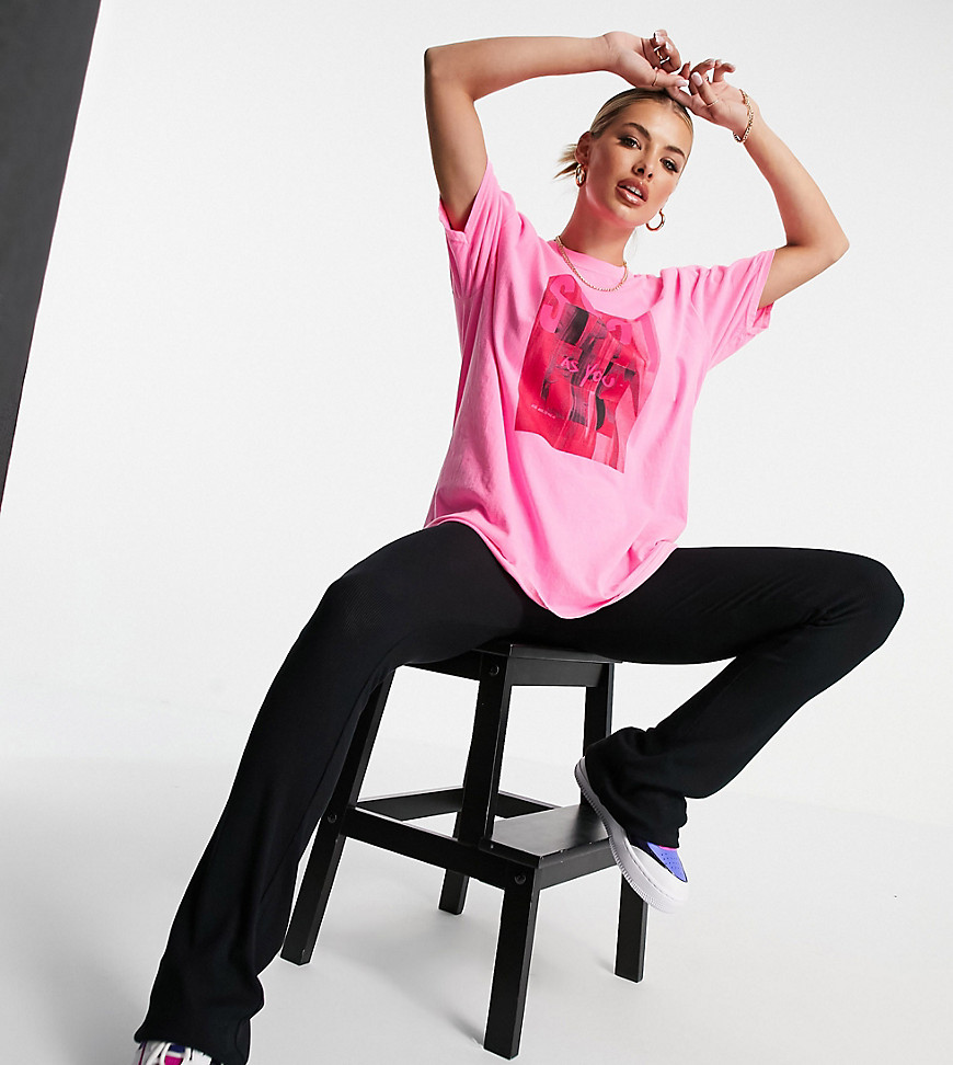 ASYOU – Neonrosa t-shirt i oversize med tryck-Pink