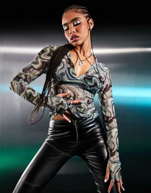 ASYOU – Netzoberteil mit Wirbelprint in Blau